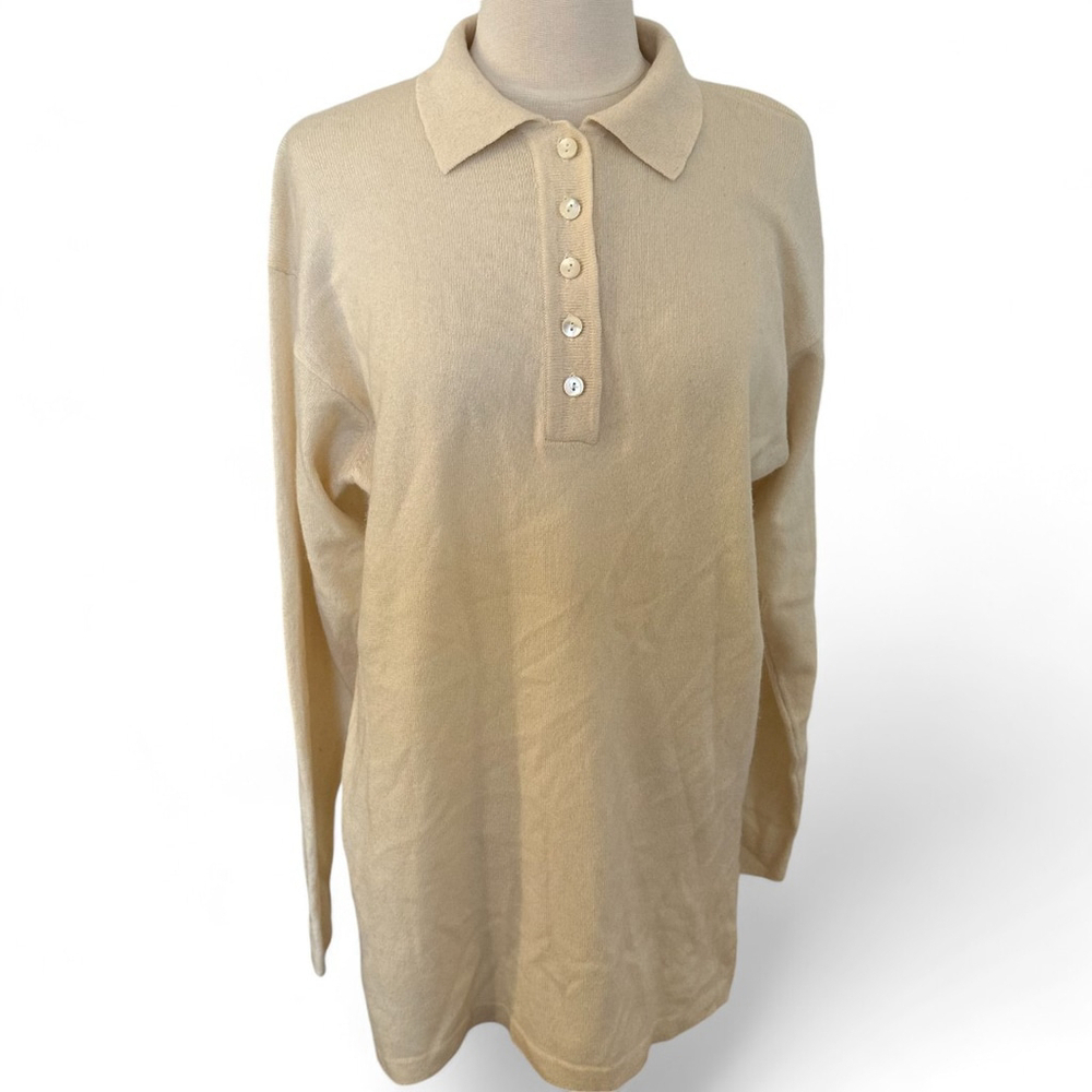 Women's Neiman Marcus Beige Cashmere Polo Shirt Size XL